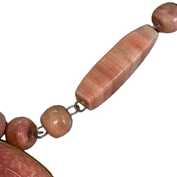 Vintage Pink Alabaster Natural Gemstone Necklace Mayan Sun Calendar Hand Carved - Picture 5 of 6